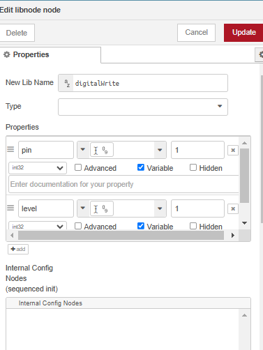 c code configure node