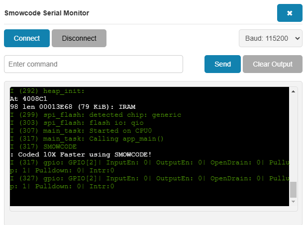 serial monitor window in action